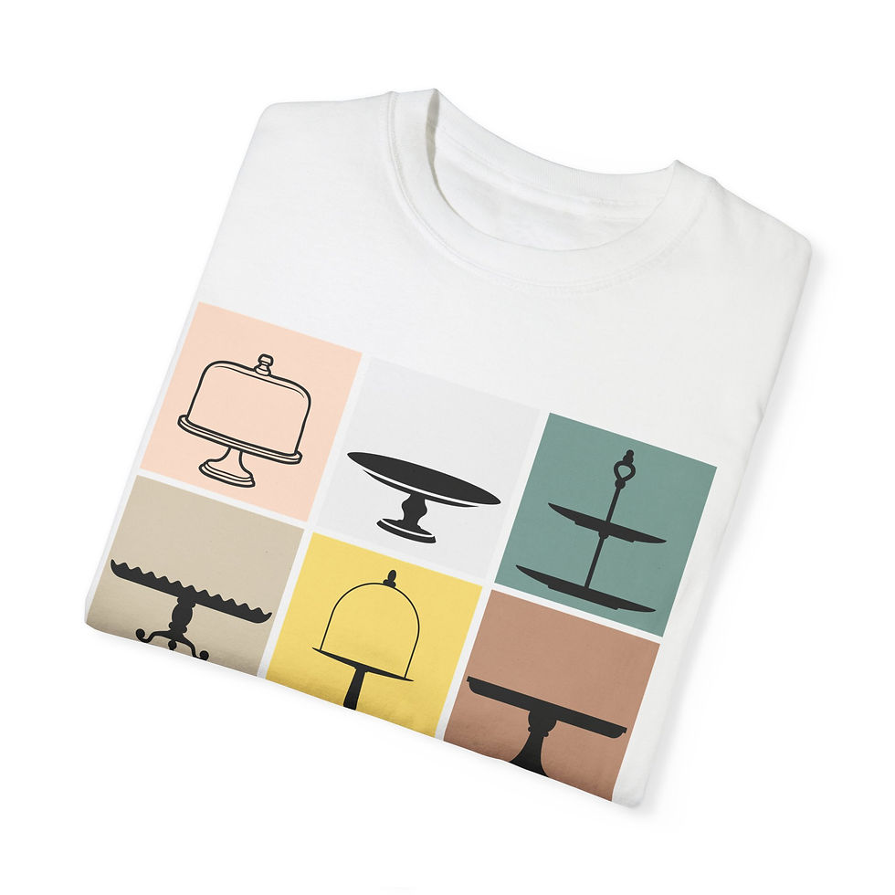 Thumbnail: shirt for bakers with a collage of baker items in a grid pattern