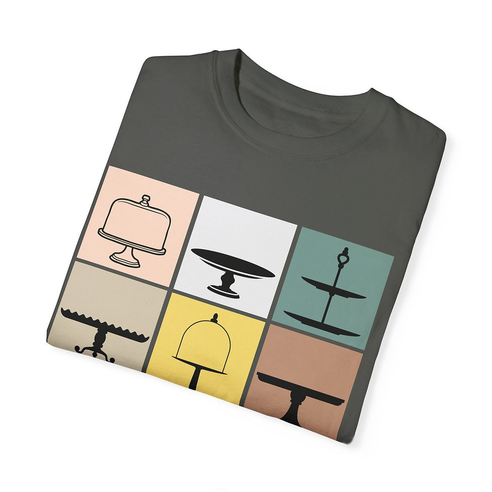 Thumbnail: shirt for bakers with a collage of baker items in a grid pattern