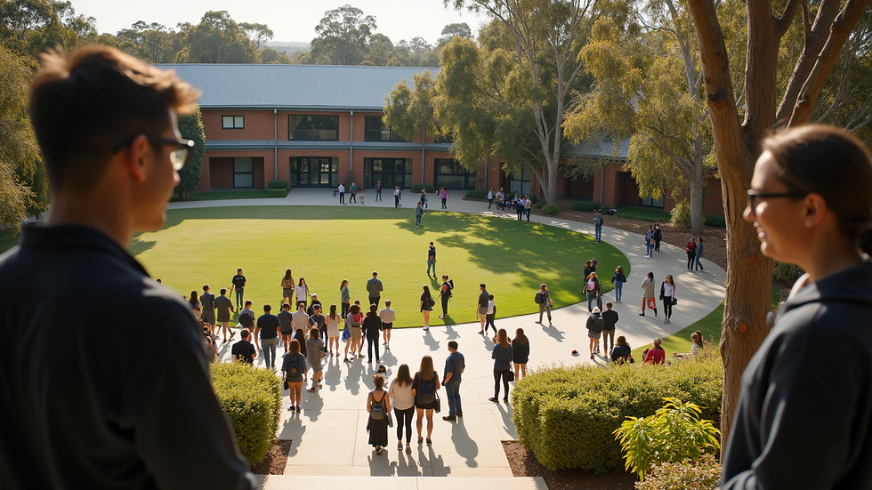 High angle view of students gathered outdoors at an Australian university