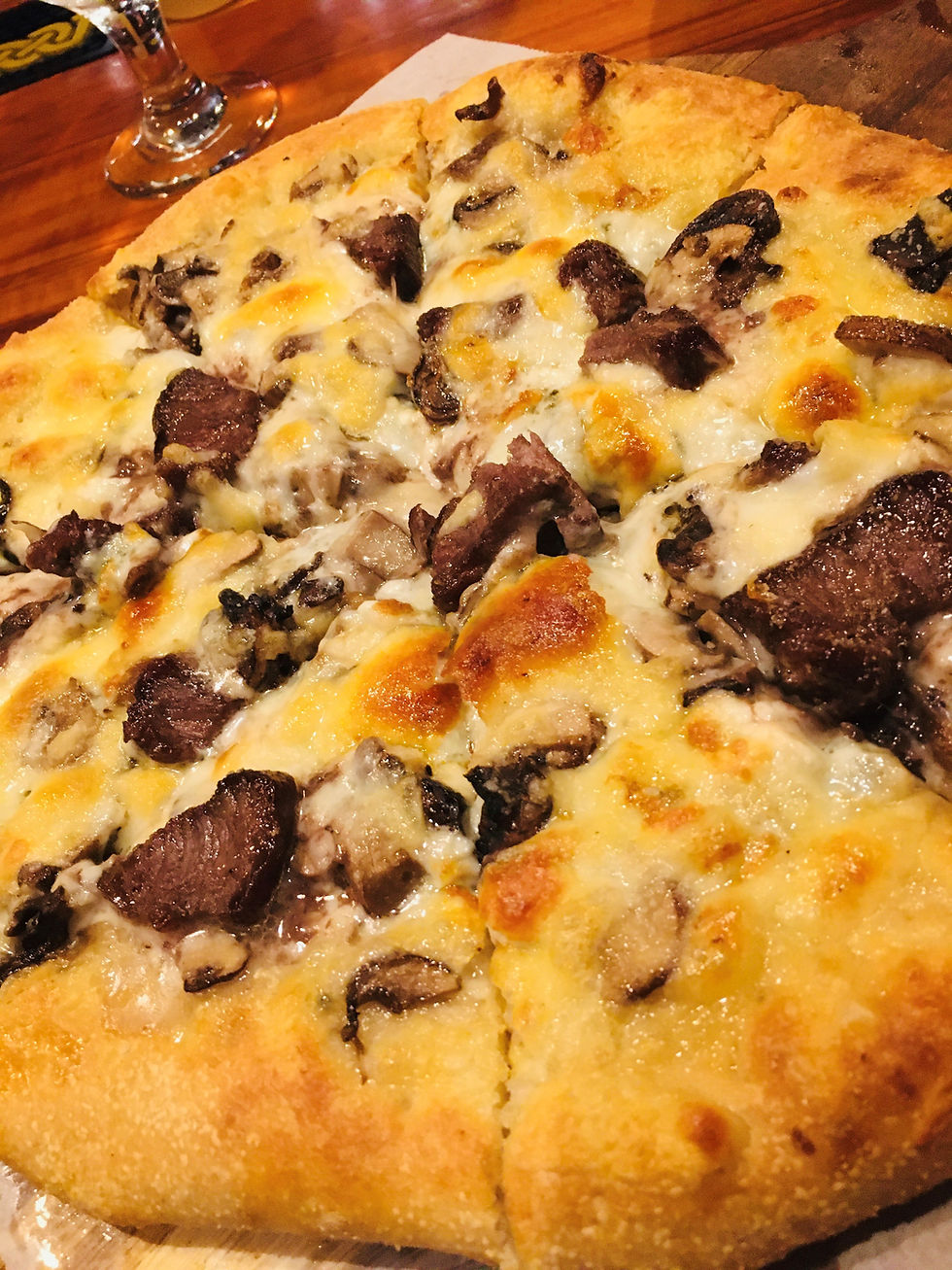 Steak, mushroom and truffle pizza from Sunset Grill