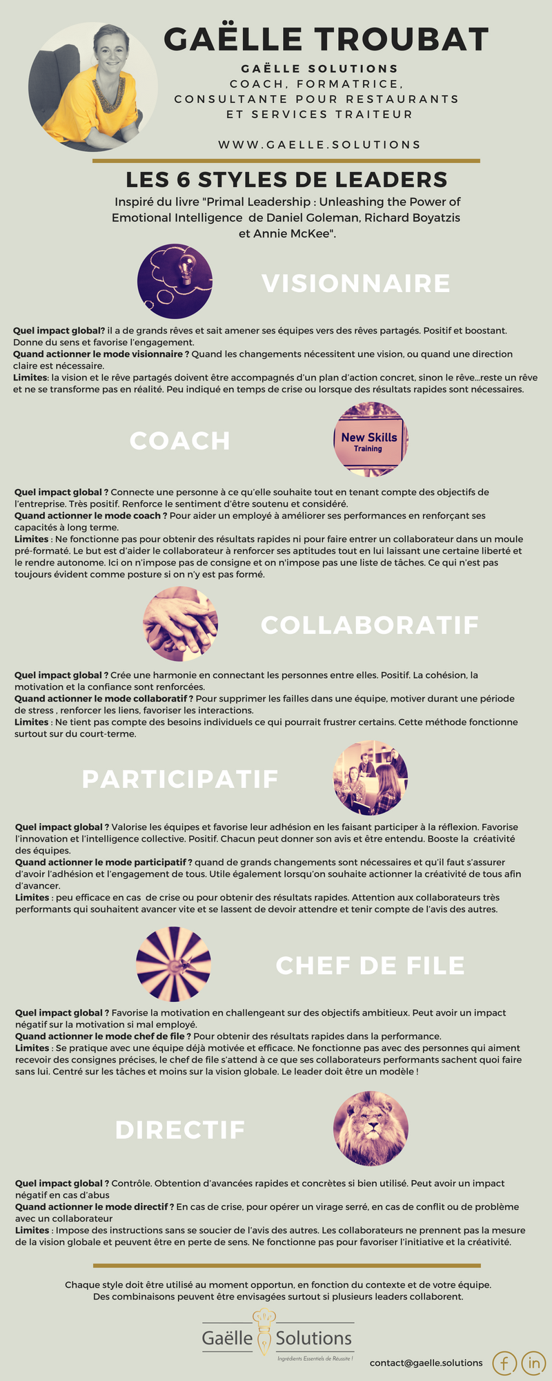 Gaëlle Troubat - Gaëlle Solutions - infographie 6 styles de leaders