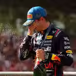 Max Verstappen on the Monza GP podium after his win. 
