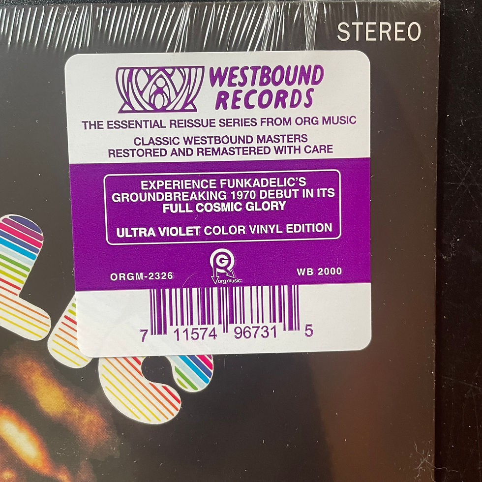 Thumbnail: Funkadelic Ultra Violet edition sticker showing ORG Music catalog and barcode 711574967315