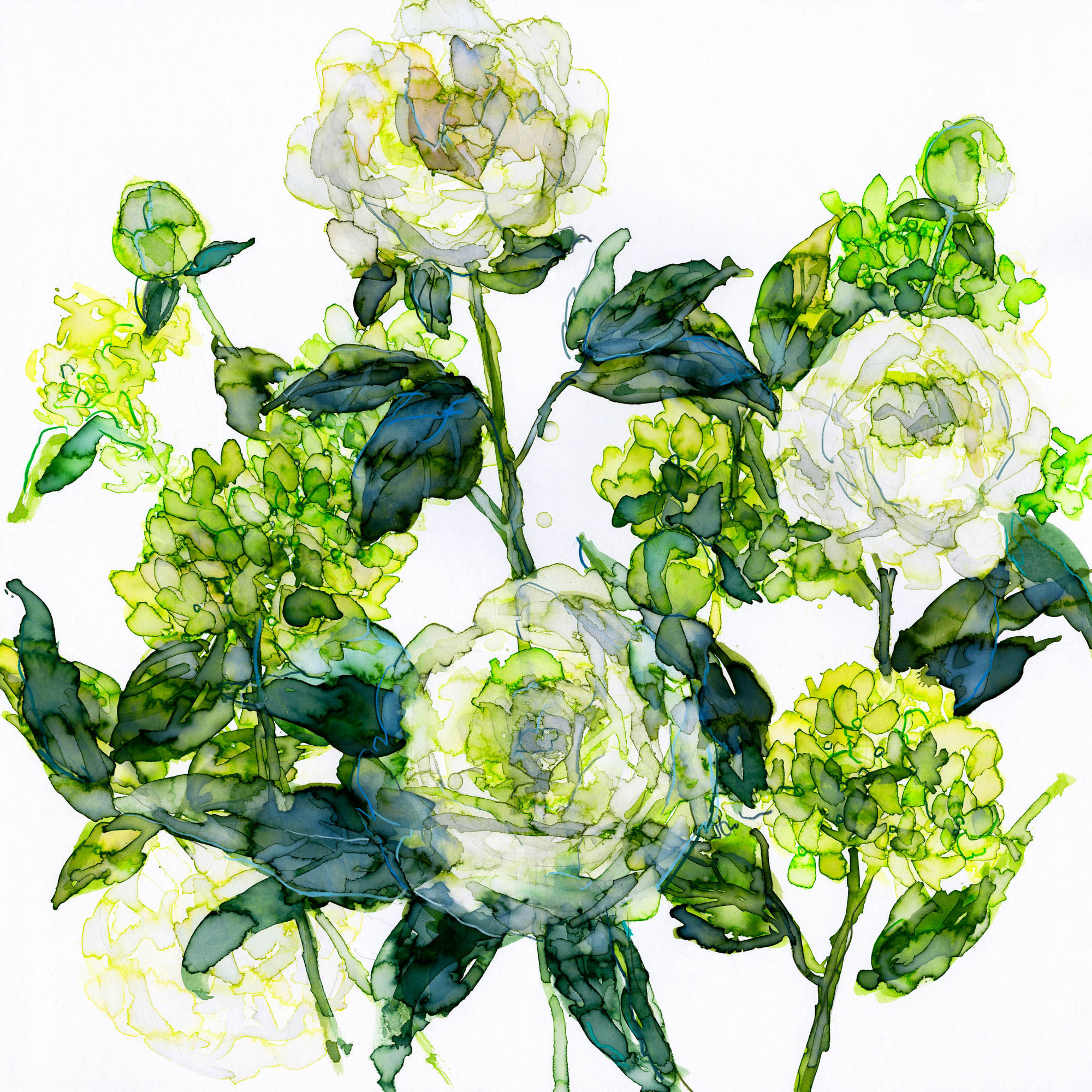 White Peonies & Hydrangeas Greeting Card