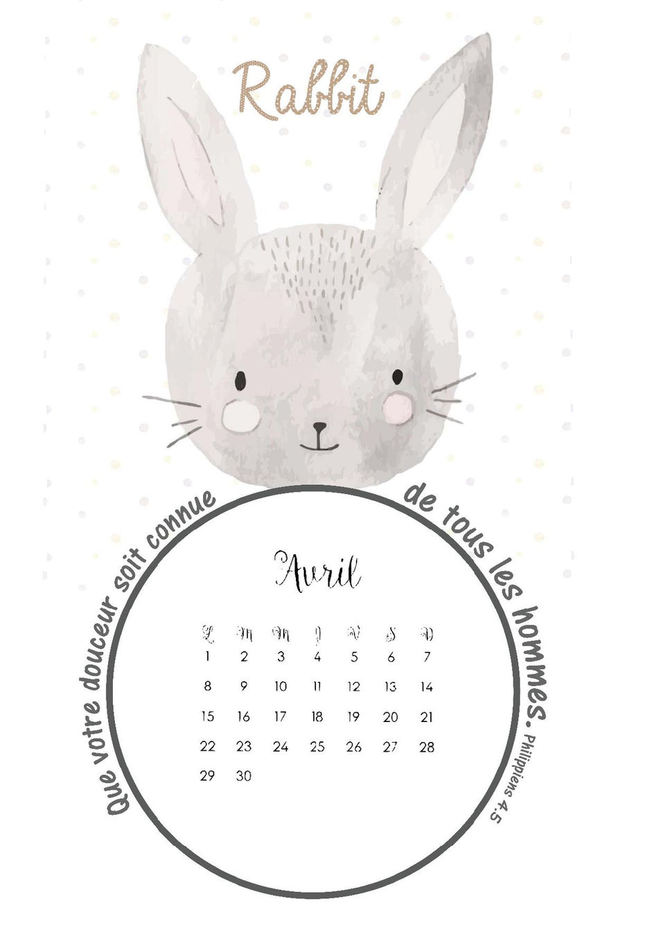 Page calendrier pour avril