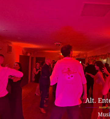 Wedding guests dancing during an evening reception at Sutton Coldfield Golf Club in Sutton Coldfield, West Midlands, with DJ entertainment provided by Alt. Entertainments Wedding DJ services.