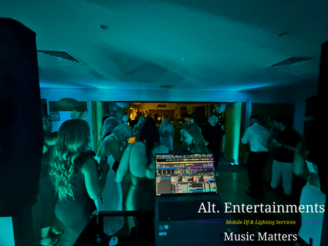 Guests dancing and celebrating on a busy dancefloor during a 30th birthday party at Churchill & Blakedown Golf Club near Kidderminster, Worcestershire, with professional mobile DJ entertainment by Alt. Entertainments.