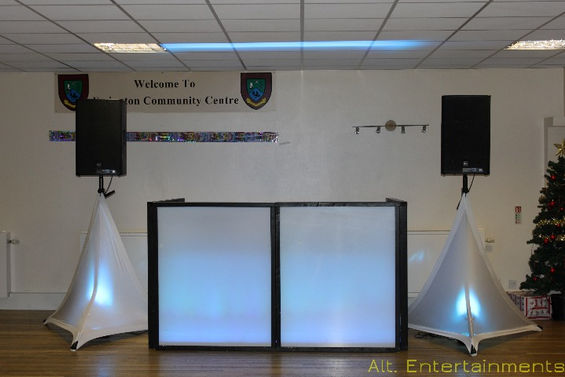 A professional Mobile DJ setup at Essington Community Centre, Staffordshire, courtesy of Alt. Entertainments, featuring state-of-the-art equipment for an immersive entertainment experience.