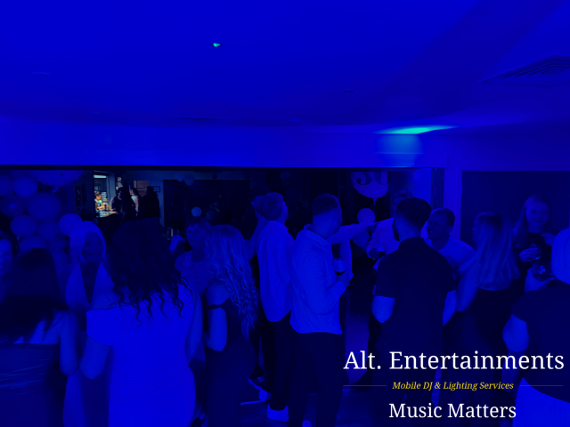 Guests dancing and celebrating on a busy dancefloor during a 30th birthday party at Churchill & Blakedown Golf Club near Kidderminster, Worcestershire, with entertainment provided by Alt. Entertainments Mobile DJ services.