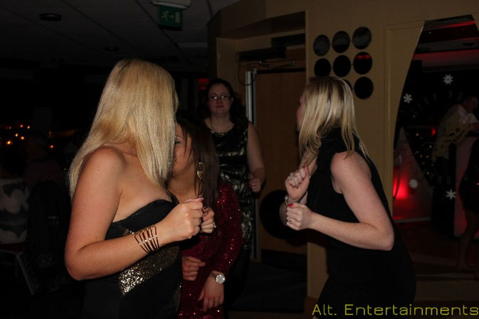 A group of people dancing enthusiastically at The Sky Bar, formerly The Ramada and now a Holiday Inn in Cannock, captured by Alt. Entertainments, a Mobile DJ, Disco & Events Company.