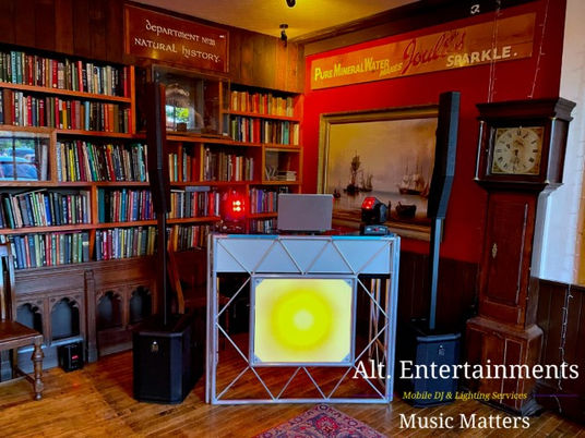 Alt. Entertainments' mobile DJ setup at The Crown Joules in Codsall, Wolverhampton, fills the venue with lively music and vibrant energy. Professional equipment and dynamic lighting create an immersive atmosphere, perfect for dancing and celebrating.