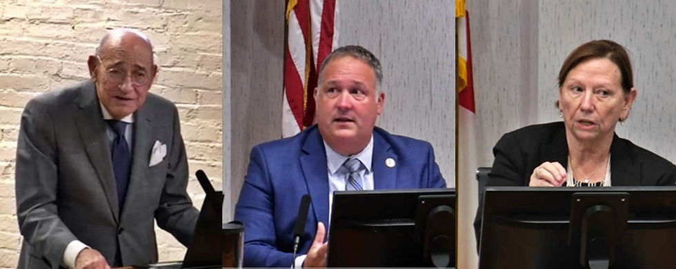 Lobbyist Buddy Jacobs (left) spoke on the debate by Vice Mayor Ayscue and Commissioner Minshew