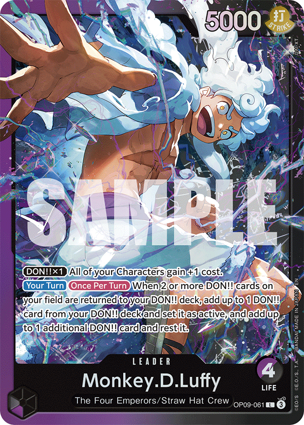 [DON!! x1] All of your Characters gain +1 cost. [Your Turn] [Once Per Turn] When 2 or more DON!! cards on your field are returned to your DON!! deck, add up to 1 DON!! card from your DON!! deck and set it as active, and add up to 1 additional DON!! card and rest it.