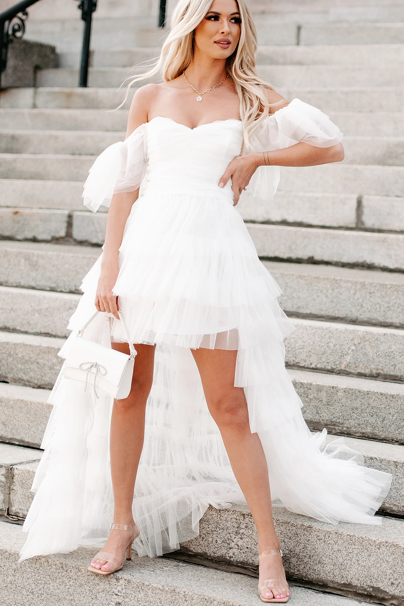 Maybe I'm Dreaming Tiered High Low Tulle Maxi Dress