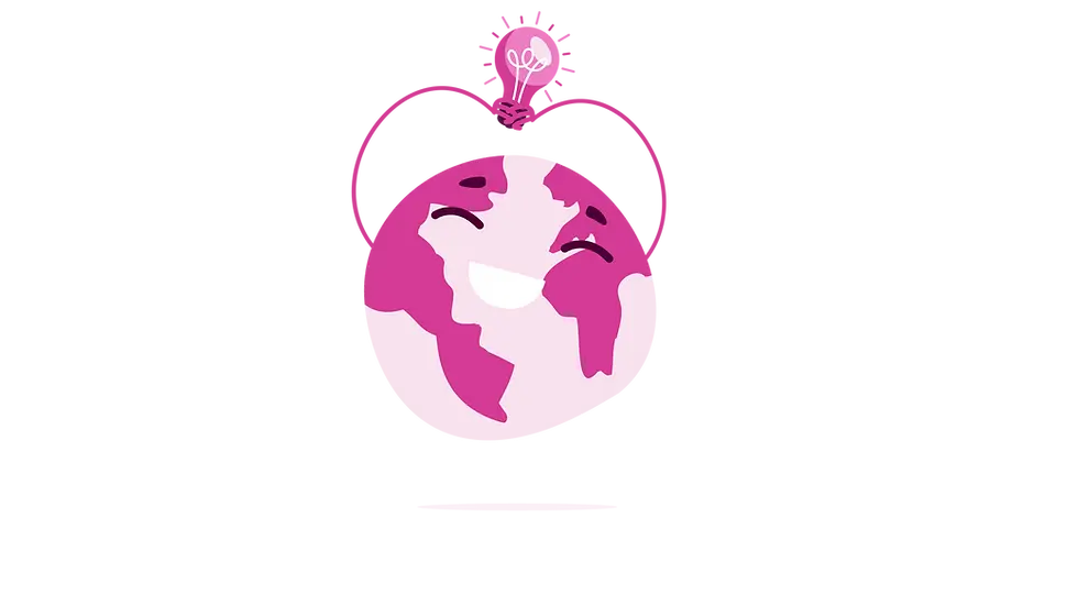 An illustrated earth character smiles while holding a lightbulb above their head.