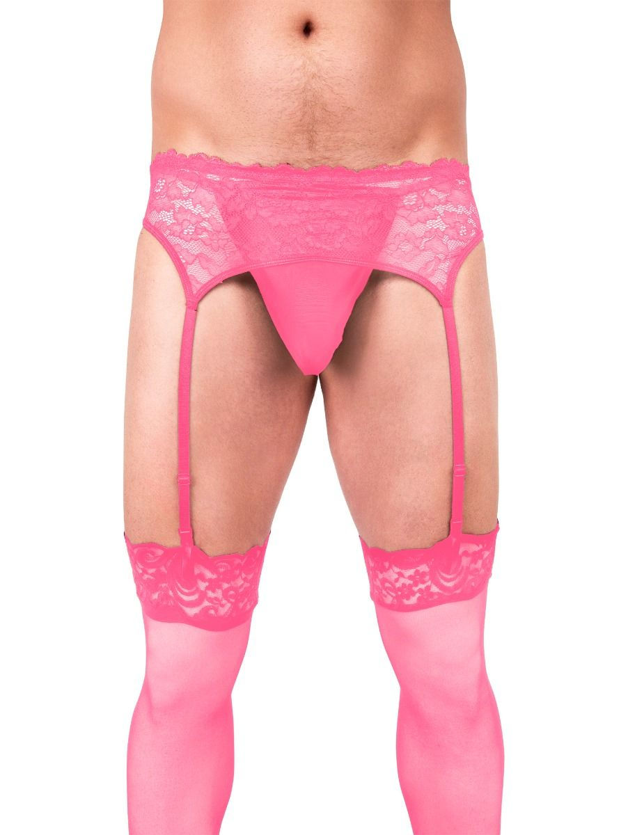 Thumbnail: Prowler Pink Lace Garter Set