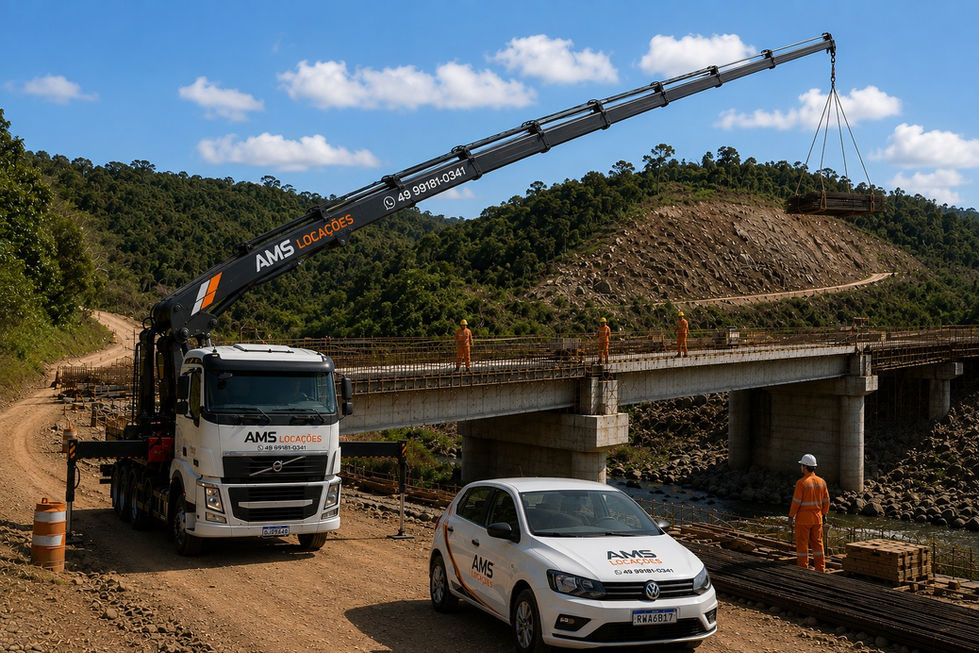Içamento de vergalhões de aço para construção de ponte com caminhão Munck