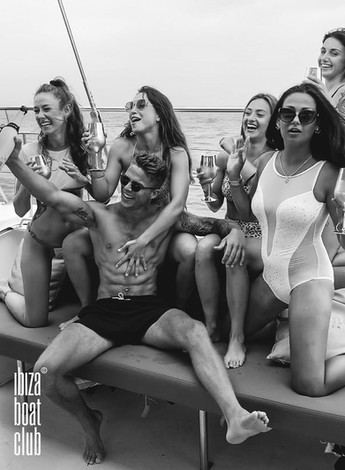 hen do group at ibiza boat club for bachelorette party in ibiza