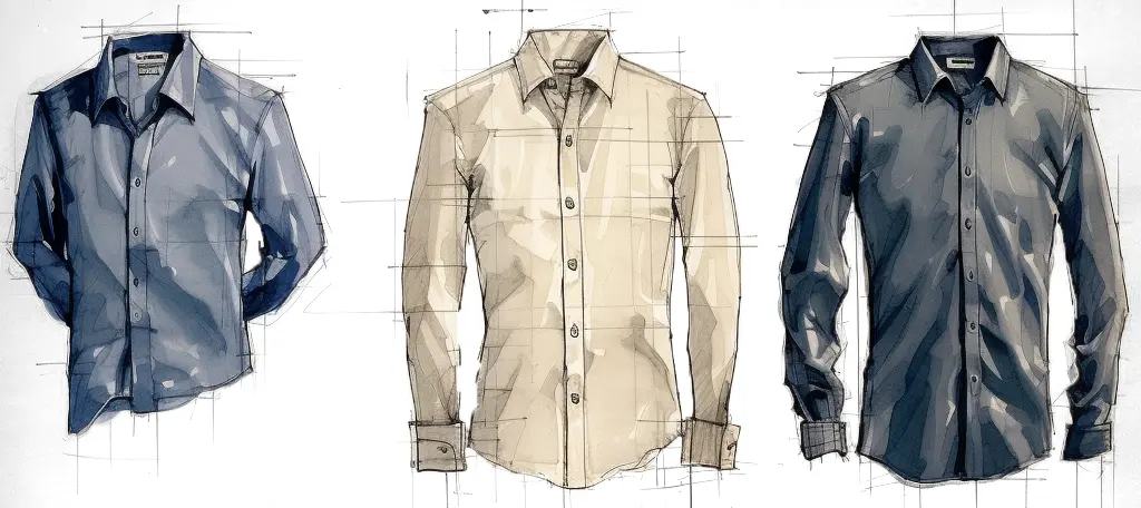 3 Camicie disegnate in modo artistico Navy, Sabbia, Verde bottiglia