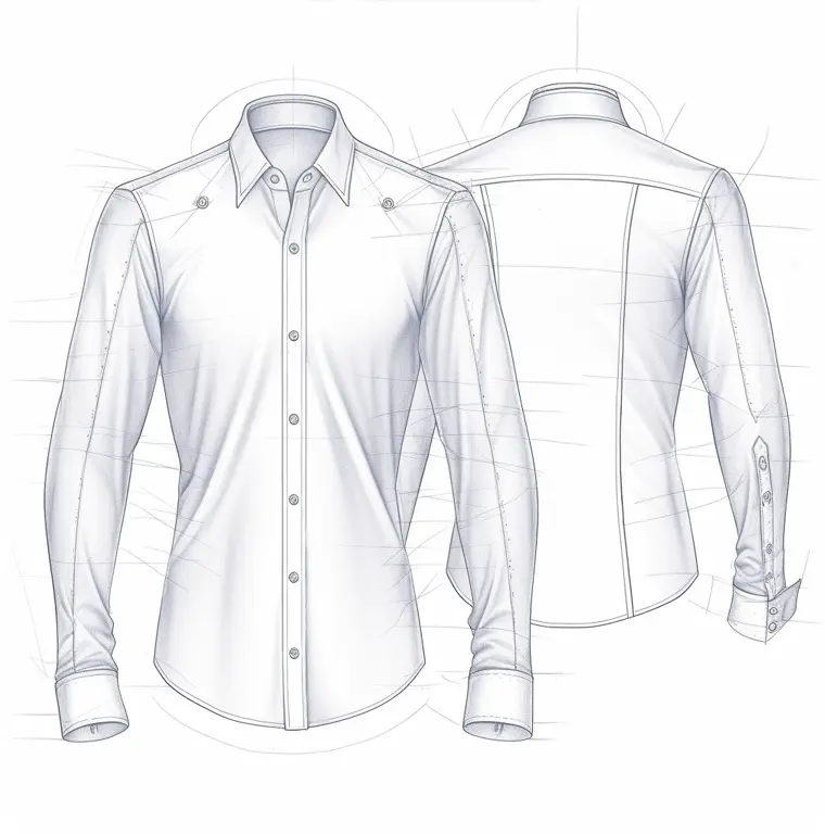 Progetto computerizzato di una camicia bianca avanti e dietro.