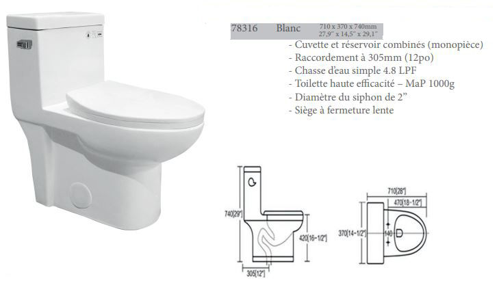 Miniature : Toilette monobloc 710x370x740mm