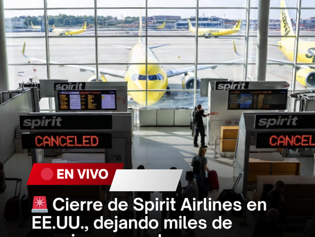 Cierre de Spirit Airlines en EE.UU., dejando miles de pasajeros varados.