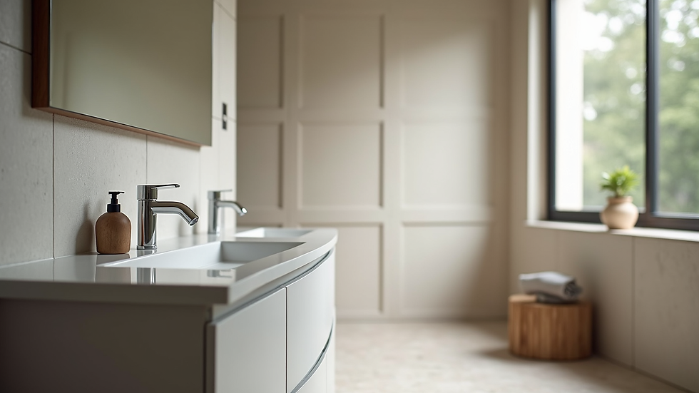 Close-up view of a bathroom vanity installation in progress