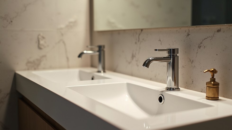 Close-up view of a bathroom vanity installation in progress