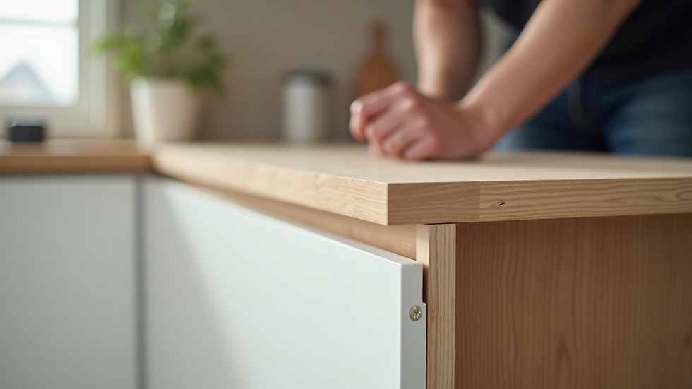 Close-up view of kitchen cabinet installation in progress