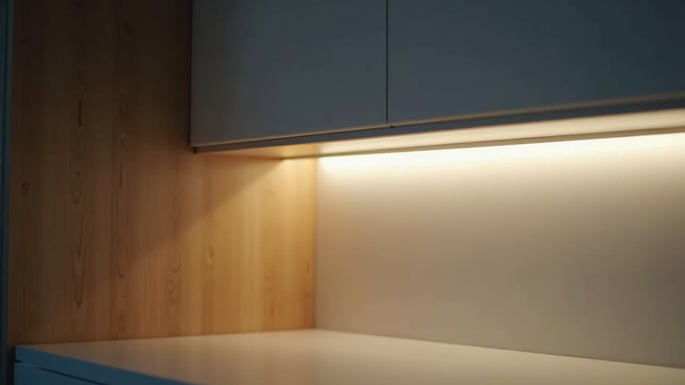 Close-up view of LED under-cabinet lighting installed in a kitchen