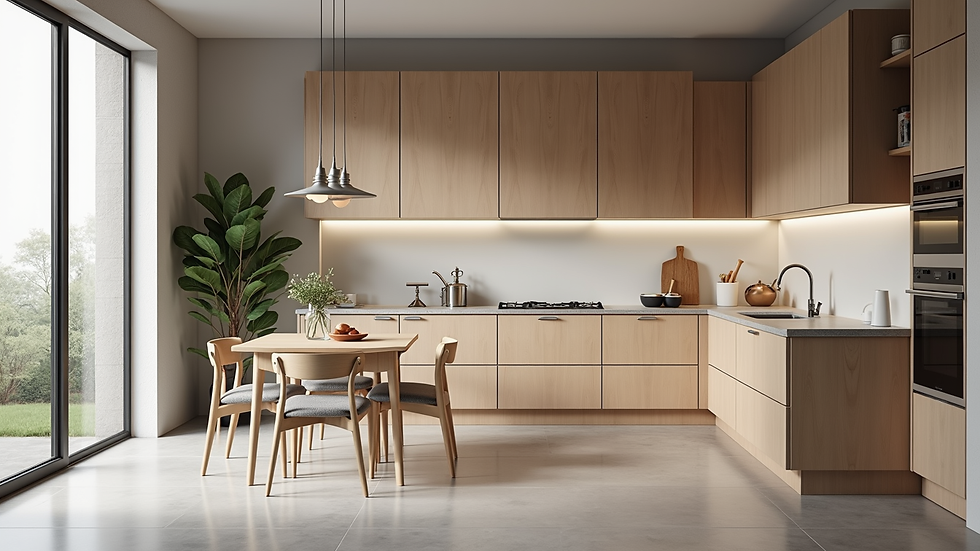 High angle view of a spacious kitchen with new cabinets and modern appliances