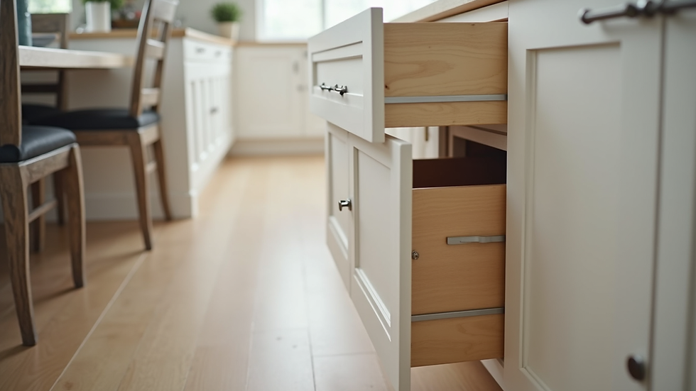 Close-up view of custom kitchen cabinets with pull-out shelves