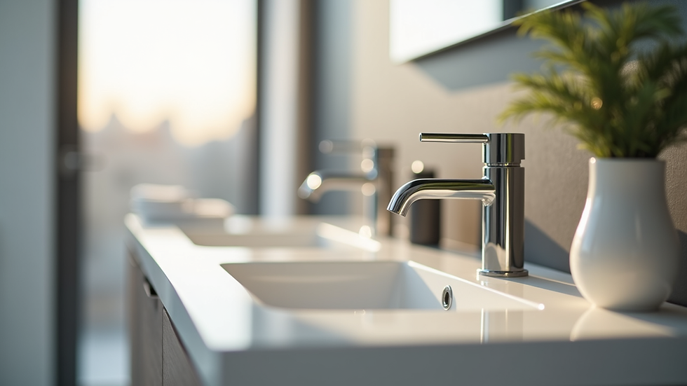 Close-up view of a newly renovated bathroom vanity with modern fixtures