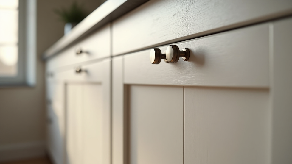 Close-up view of RTA kitchen cabinet doors and hardware