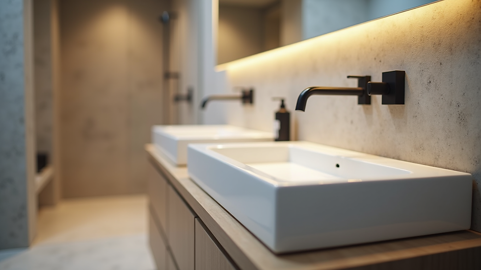 Close-up view of bathroom vanity installation in progress