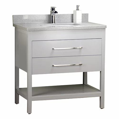 32" Shelf Grey Solid Wood Bathroom Vanity with Stone Top