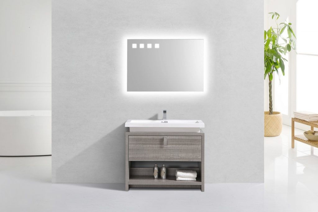 LEVI 40″ ASH GRAY MODERN BATHROOM VANITY W/ CUBBY HOLE