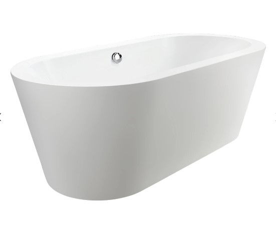 Thumbnail: 67" Acqua+Bango - White - Oval Freestanding Bathtub w/ Chrome Overflow