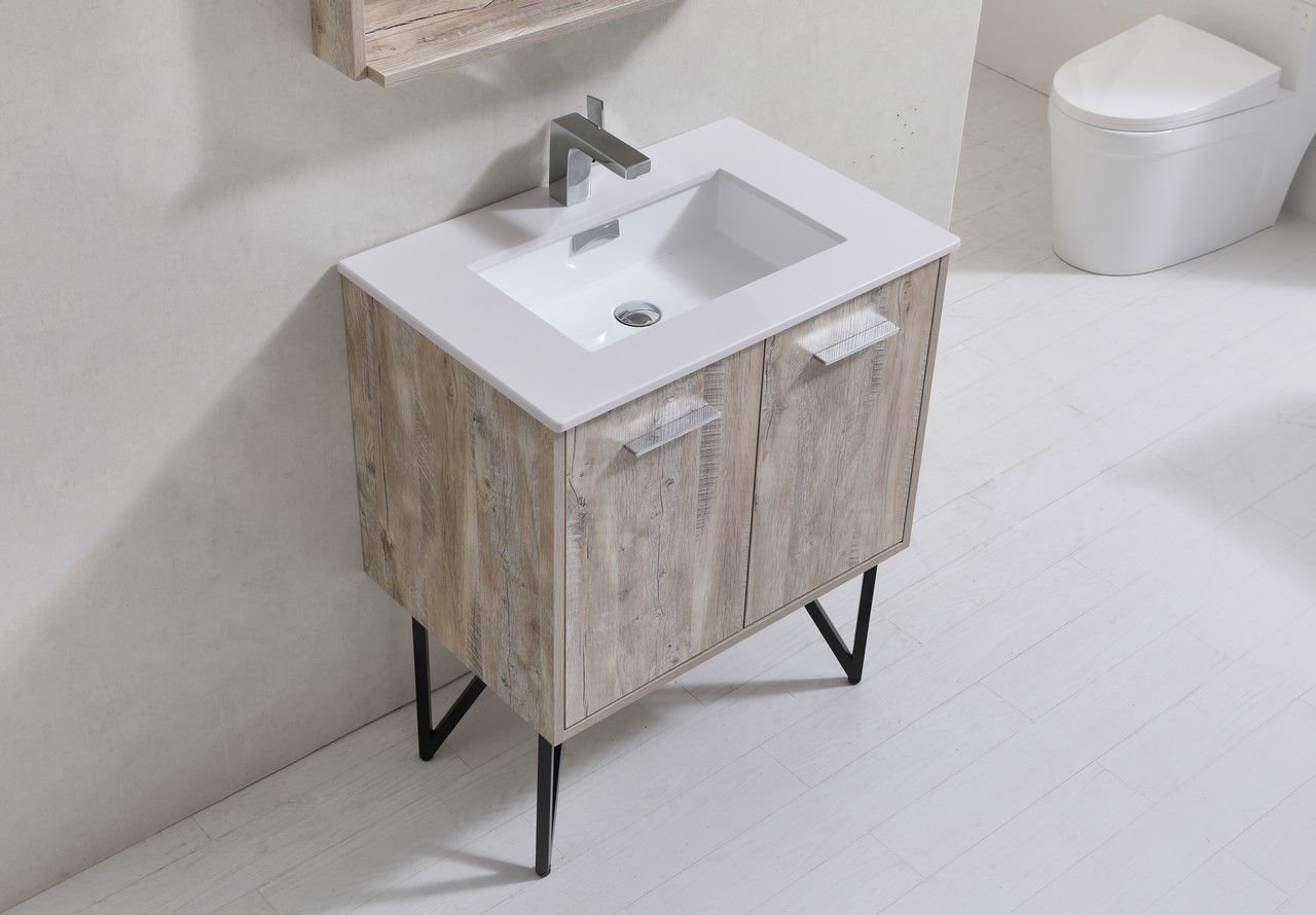 30″ BOSCO - Nature Wood - Single Sink Freestanding Vanity w/ Cream Quartz