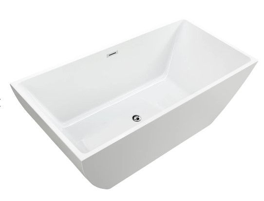 Thumbnail: 66-1/2" Acqua+Bango - White - Rectangular Freestanding Tub w/ Chrome Overflow