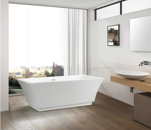 66-1/2" Acqua+Bango - White - Rectangular Freestanding Tub /w Chrome Overflow