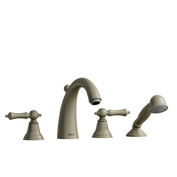 Riobel Classic 4-Hole Deck Mount Tub Filler - Brushed Nickel With Lever Handles