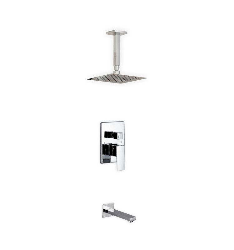 AQUA PIAZZA SHOWER SET W/ 12″ CEILING MOUNT SQUARE RAIN SHOWER AND TUB FILLER