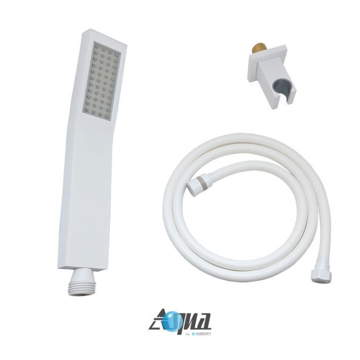 Thumbnail: AQUA PIAZZA WHITE SHOWER SET W/ 12″ CEILING MOUNT SQUARE RAIN SHOWER, HANDHELD A