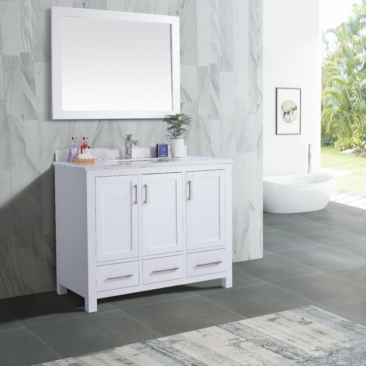 42" Carmela White - Carrera Marble - Single Sink Bathroom Vanity
