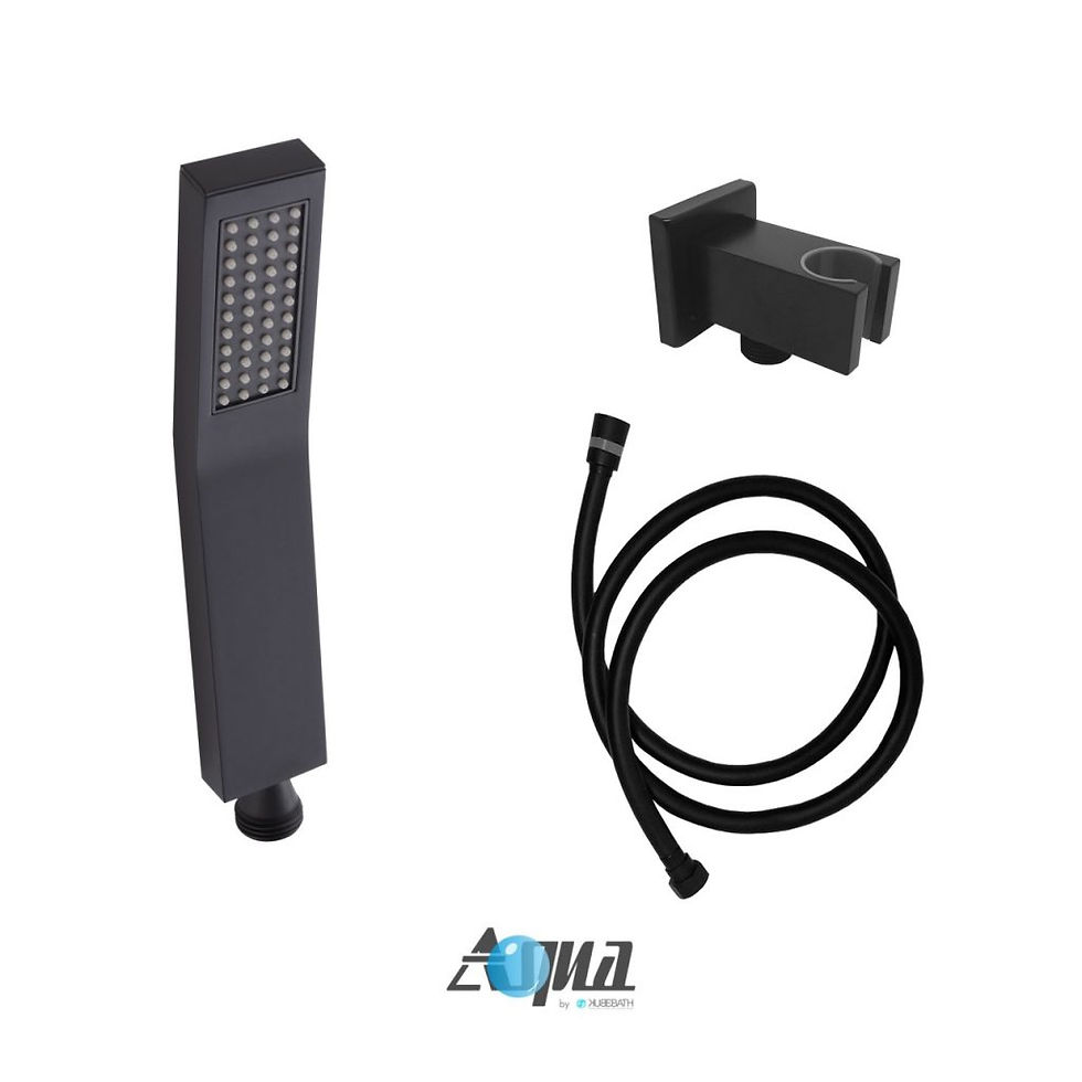 Thumbnail: AQUA PIAZZA BLACK SHOWER SET W/ 12″ SQUARE RAIN SHOWER, TUB FILLER AND 4 BODY JE
