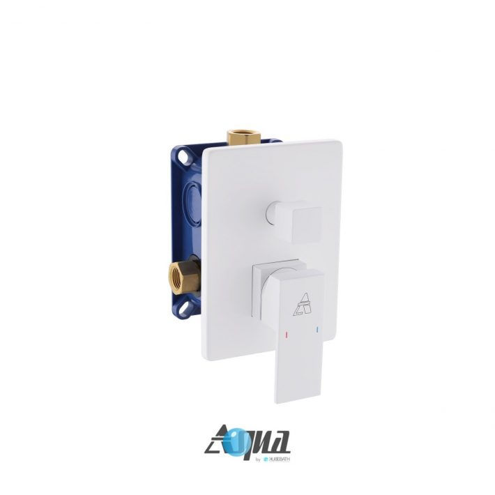 Thumbnail: AQUA PIAZZA WHITE SHOWER SET W/ 12″ CEILING MOUNT SQUARE RAIN SHOWER, TUB FILLER