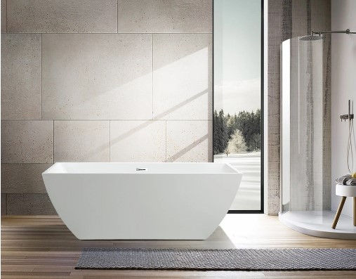 66-1/2" Acqua+Bango - White - Rectangular Freestanding Tub w/ Chrome Overflow
