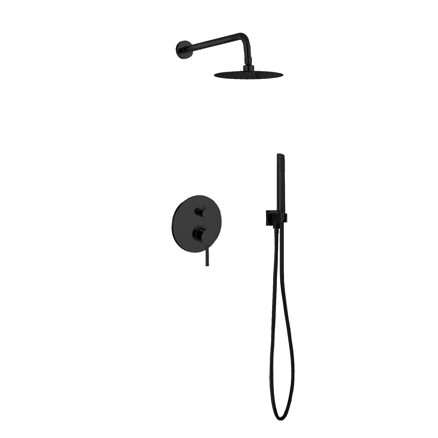 AQUA RONDO BLACK SHOWER SET W/ 12″ RAIN SHOWER AND HANDHELD