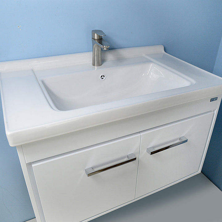 24'' Wall-Mounted Solid Wood white Vanity with Ceramic Sink